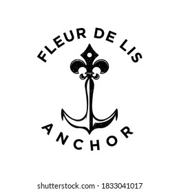 rustic vintage fleur de lis and anchor logo design