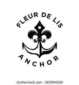 rustic vintage fleur de lis and anchor logo design  