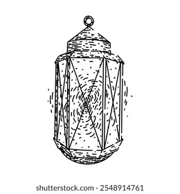 rustic vintage lantern hand drawn. collectible oil, brass metal, glass decor rustic vintage lantern vector sketch. isolated black illustration