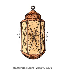 rustic vintage lantern hand drawn. collectible oil, brass metal, glass decor rustic vintage lantern vector sketch. isolated color illustration