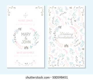 Rustic vintage pastel template design layout for Wedding invitation, thank you card, save the date cards, baby shower.