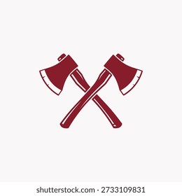 A rustic and vintage-style graphic illustration featuring two crossed axes, symbolizing strength, labor, and the lumberjack profession. Isolated on a white background.