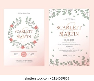 Rustic watercolor wedding invitation. Invitation for decorative design.  Elegant holiday event design. Elegant decoration. Leaf decoration.
