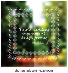 Rustic wedding or engagement frames. Decorative vector set of elements for design: Herbal, forest, flower, grass, leaves, berry. Beautiful white lace. Sketch, vintage, line art style. Ver.6