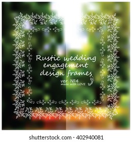 Rustic wedding or engagement frames. Decorative vector set of elements for design: Herbal, forest, flower, grass, leaves, berry. Beautiful white lace. Sketch, vintage, line art style. Ver.4