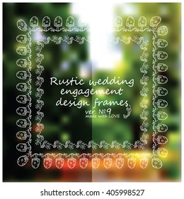 Rustic wedding or engagement frames. Decorative vector set of elements for design: Herbal, forest, flower, grass, leaves, berry. Beautiful white lace. Sketch, vintage, line art style. Ver.9