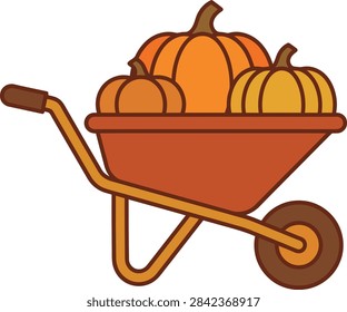rustic wheelbarrow loaded with orange pumpkins, ready for the autumn harvest and thanksgiving season