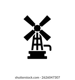 Rustic Windmill with Round Wooden Base Used for Pumping Water from a Well
