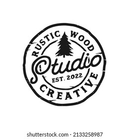 rustic wood studio vintage. vector logo template illustration