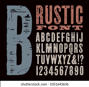 A rustic wood styled vector alphabet with numerals and some punctuation