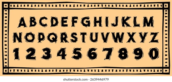 Rustic woodcut alphabet and numbers. Cordel, xilogravura style