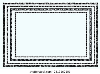 Rustic woodcut illustration of decorative rectangular frames with folk patterns, perfect for festive designs, invitations, and traditional art projects.
