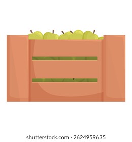 Rustic wooden apple crate illustration with green apples and vector art on a white background