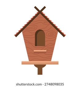 Rustic wooden birdhouse flat vector illustration with natural wood grain texture simple garden nest box for birds isolated on light background