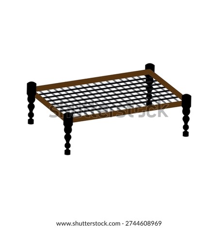 Rustic Wooden Charpai Bed Frame with Traditional Woven Rope Base, Handcrafted Furniture
