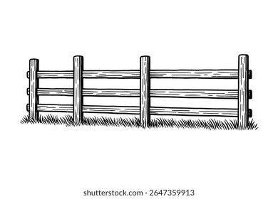 Rustic Wooden Fence with Grass Bordering the Base in a Countryside Setting