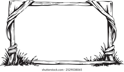 A rustic wooden frame with a blank space in the center.