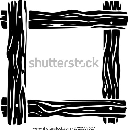 Rustic Wooden Frame Illustration on White Background. Hand-Drawn Wooden Frame Border Vector. Wooden Square Frame Line Art Illustration. Wooden Frame Vector for Poster, Sign, or Branding.