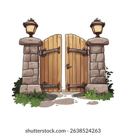 Rustic Wooden Gate Pixel Art Entrance Illustration