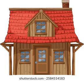 Rustic wooden house with a red roof