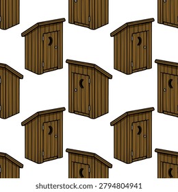 Rustic wooden outhouse vector pattern, seamless vintage toilet illustration