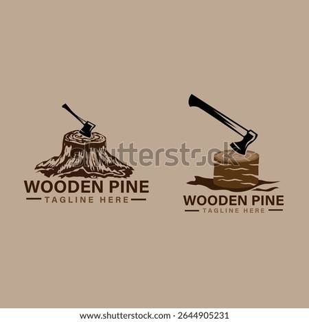 Rustic Wooden Pine Tree Stump Axe Logo Design Two Unique Concepts