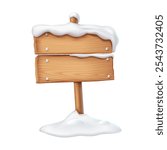 Rustic wooden planks attached to pole realistic vector illustration. Winter holidays messages poster 3d object on white background