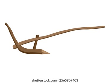 Rustic wooden plow on white background