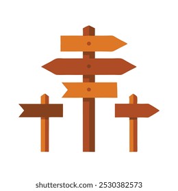 
Señal de madera rústica aislada de fondo blanco de Ilustración vectorial plana.