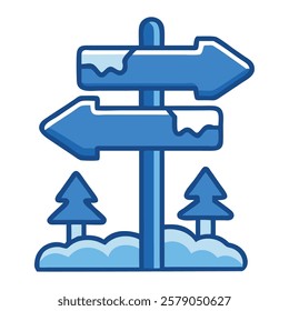 Rustic wooden signpost marking trails in a snowy winter landscape