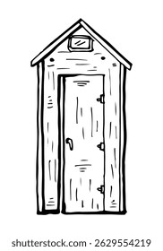 Rustic wooden small house or cabin with a door and roof vector hand-drawn.