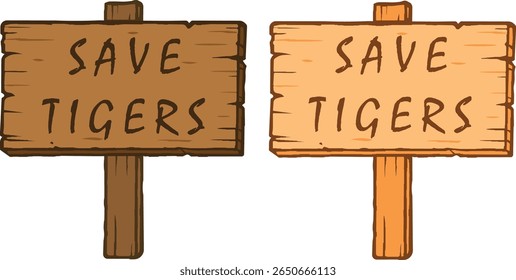 The rustic wooden texture and bold lettering make it suitable for environmental campaigns, wildlife conservation materials, posters, and awareness designs about endangered species like tigers
