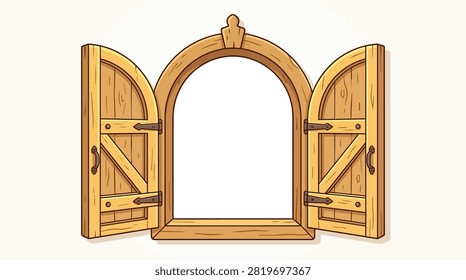 Rustic wooden window with open shutters. Ideal for architectural mockups.
