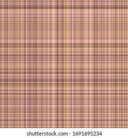 Rustic woodland tartan plaid fabric texture. Seamless vector woven linen pattern. Warm brown blanket style check all over print. Retro gingham fall color cotton weave.