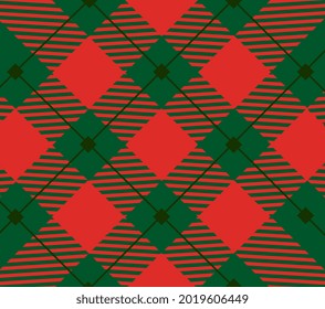 Rustic Xmas Background. Christmas Red, Dark Green and Black Tartan Seamless Pattern. Traditional print for fabric and paper. New Year design element. Flat colorful vector illustration for printing