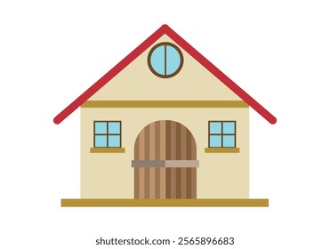 Rustic yellow village house with wooden door