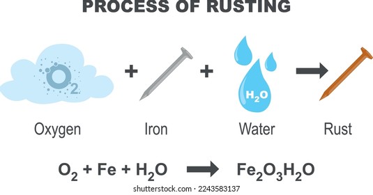 Rusting process. Diagram of rusting process of iron nail. vector illustration