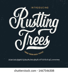 "Rustling Trees". Vintage Brush Script Modern Font. Retro Typeface. Vector Illustration.