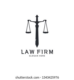 rusty ancient sword and scale law firm logo template