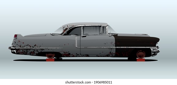 Rusty car, view from side. Vector illustration.