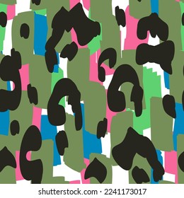 Rusty Cheetah Vector Seamless Pattern. Yellow Jaguar Handmade Design. Black Panther Animal Pattern. Leopard Drawing Print.