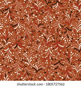 Rusty colored floral ornamental seamless vector pattern. Autumn season surface print design for backgrounds, textiles, fabrics, stationery, scrapbook paper, gift wrap, and packaging.