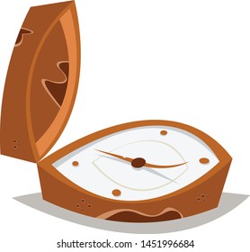 Rusty compass with curved arrow casting shadow. Flat vector illustration in cartoon style isolated on white background.
