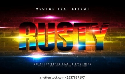 Rusty efeito de texto vetorial editável, adequado para tema elegante colorido moderno