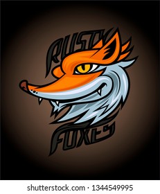 Rusty foxes logotype design concept on dark background, sport infographic team pictogram, t-shirt tee print