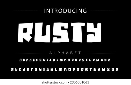 Rusty Funky colorful cartoon font type. Vector alphabet