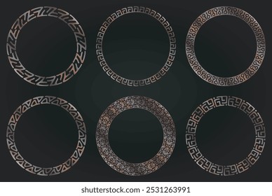 Rusty golden round frame border. Set of circle metallic luxury collection. Tribal ethnic motif. Color gradient design. Vector 