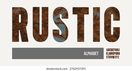 Rusty grunge alphabet vector featuring bold industrial typography with corroded metal texture. This distressed font set, perfect for vintage design, poster layouts, branding, logos, headlines, and urban-themed projects. Ideal for creating rugged, worn, and textured typographic compositions with a strong industrial aesthetic.