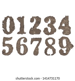 Rusty grunge numbers isolated on white background.
