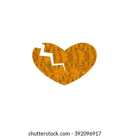 Rusty heart separated with lightning into two parts. Concept of cardiac disease, broken heart, big love and strong passion. Logo template. Design element